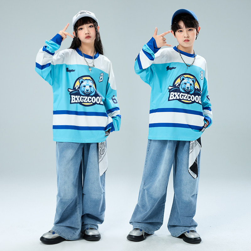 街舞儿童演出服男童套装hiphop少儿嘻哈女长袖潮牌T恤牛仔裤宽松,童装/婴儿装/亲子装,儿童演出服,淘宝优惠券,粉丝福利购,淘宝优惠卷