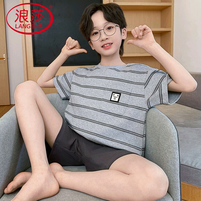 浪莎纯棉睡衣男夏季男童两件套装
