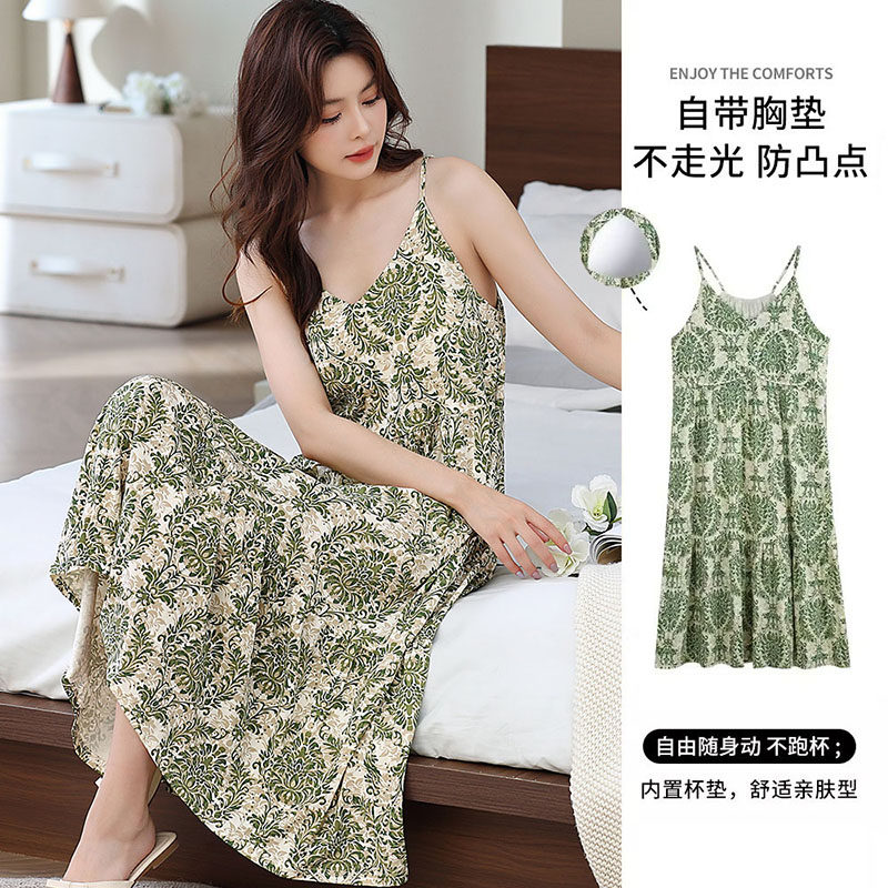 浪莎2026新款带胸垫睡裙女夏季云朵棉吊带网红风韩范家居服可外穿