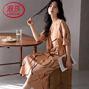 休闲家居服薄款 浪莎2024年新款 韩式 睡裙女夏季 可爱可外穿 纯棉短袖