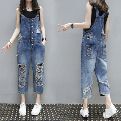 欧洲站潮牌女装春秋破洞显瘦垮裤