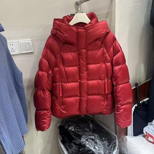 高端欧货缎面95白鹅绒羽绒服女韩版时尚连帽休闲百搭长袖外套2025