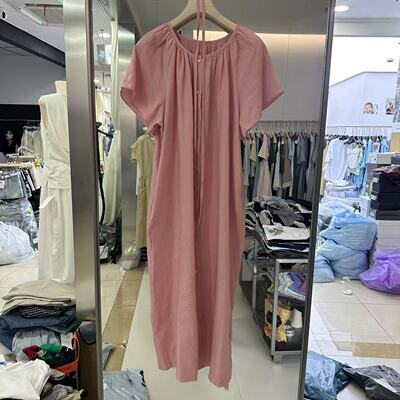 百搭A字裙苎麻纯色收腰