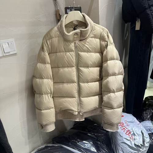 欧货呢料拼接小立领95白鸭绒服