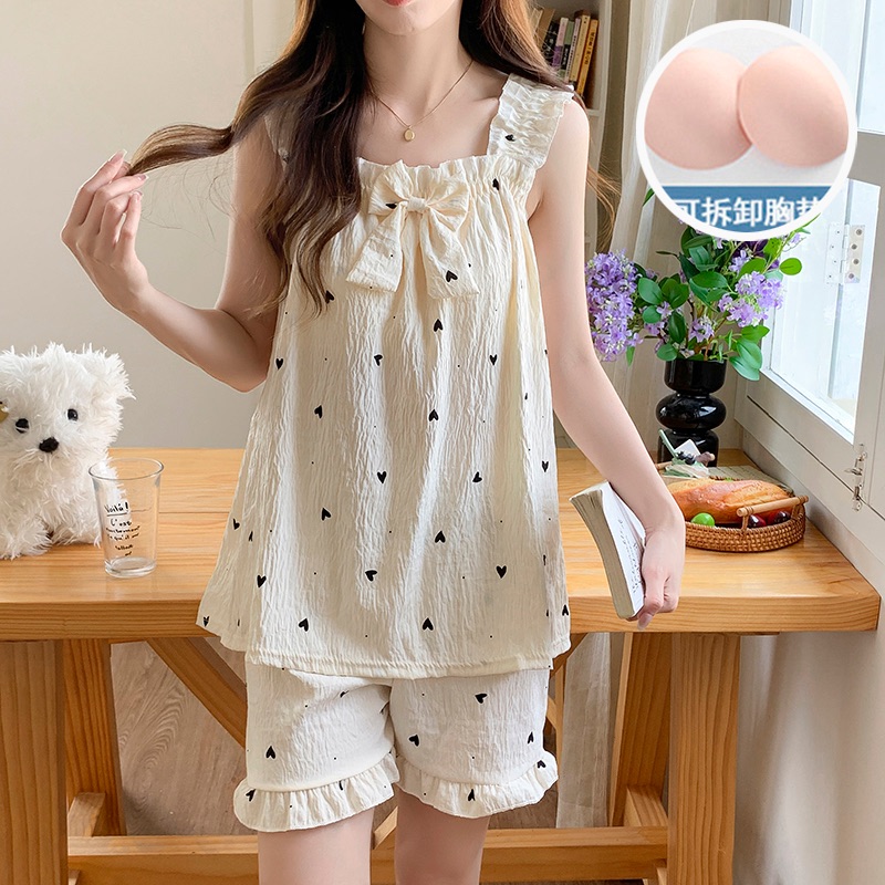 2025 The new Cloud cotton suit With chest pad camisole pajamas suit Home Furnishing pajamas female summer