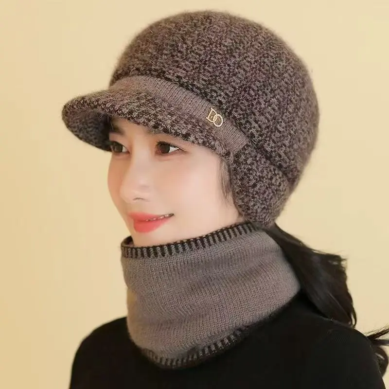 冬季妈妈帽子女士加绒针织保暖兔毛线帽中老年人防寒奶奶护耳棉帽