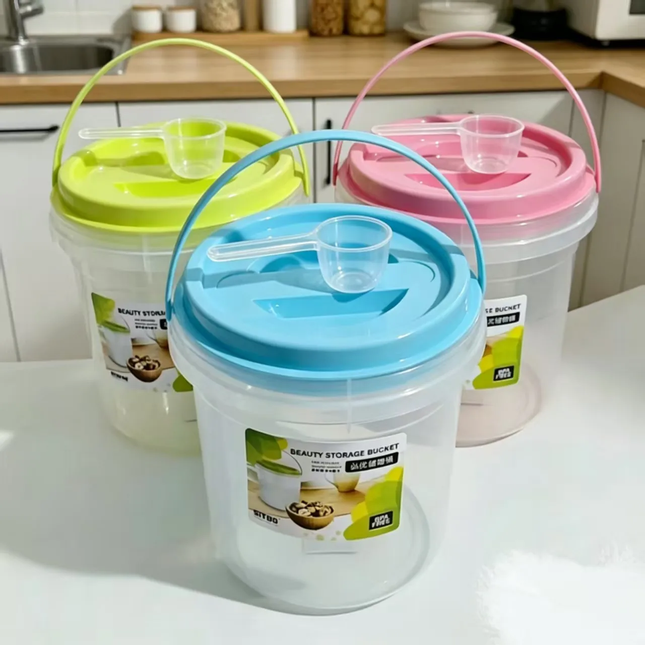储物桶收纳盒带勺食品桶储物杂粮桶厨房带盖防潮塑料透欧式洗衣粉