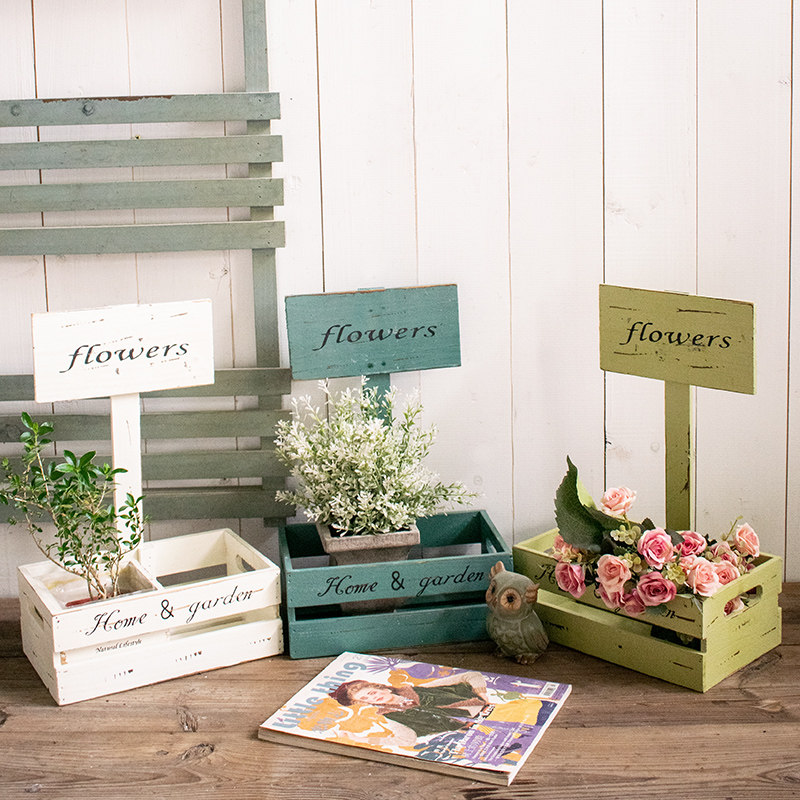 花园创意花盆置物架复古做旧桌面小花架实木多肉植物收纳花架花几