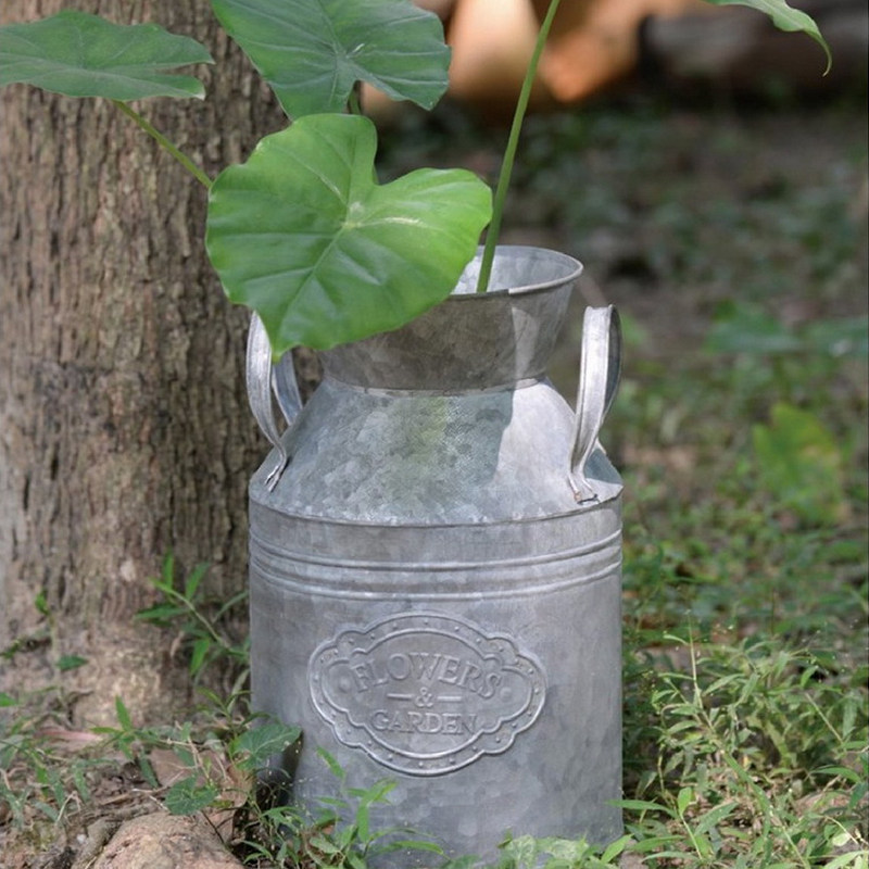 原创复古做旧干花鲜花插花桶咖啡店家居装饰花店铁皮桶花盆奶壶