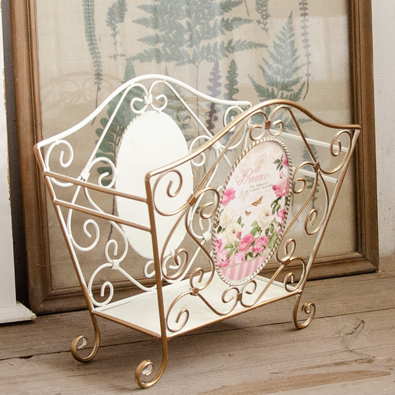 欧式简约复古铁艺杂志架桌面书本报纸收纳置物架咖啡店收银台书立