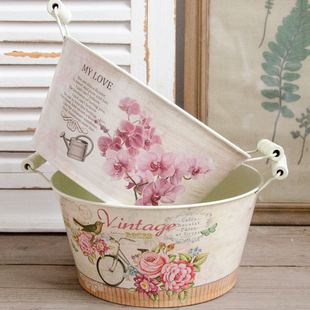 花园花盆装饰漂亮套盆田园多肉植物鲜花器皿铁艺铁皮花器阳台防水