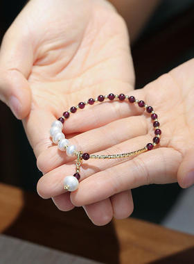 天然4MM紫牙乌石榴石淡水珍珠手链 轻奢小众设计水晶手串气质手饰