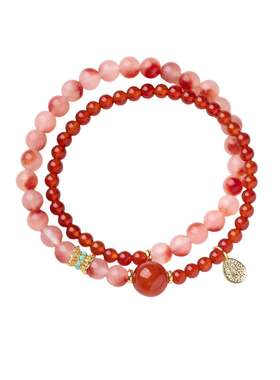 天然红玛瑙手链本色飘花玛瑙双圈手串本命年双圈玛瑙叠戴手串