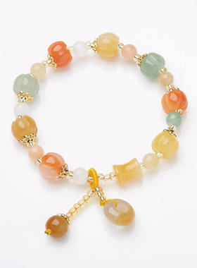 天然新疆金丝玉手链女愿望环平安扣彩色玉石手链送闺蜜礼物