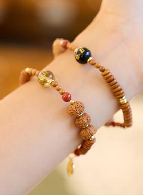 鸡鸣上岸手串 原创金刚菩提手串橄榄核茶晶玛瑙水晶情侣手链