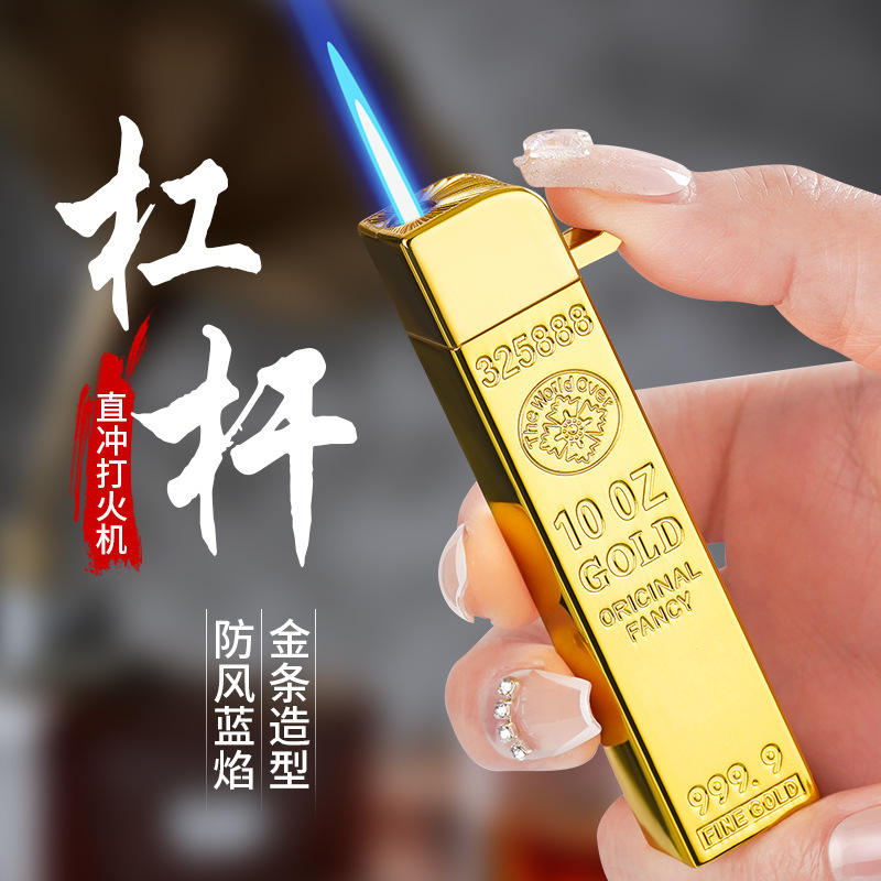 新款金条金属杠杆创意打火机可视气窗直冲防风打火机创意个性高颜