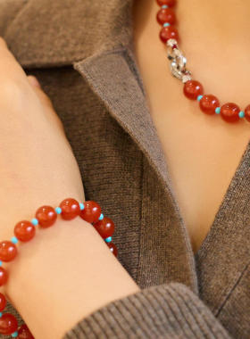 天然红玛瑙项链女新中式Chocker国风珠宝锁骨链本命年红玛瑙