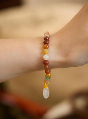 新疆天然金丝玉手链玉髓玛瑙平安扣手链戈壁玉石手串闺蜜礼物