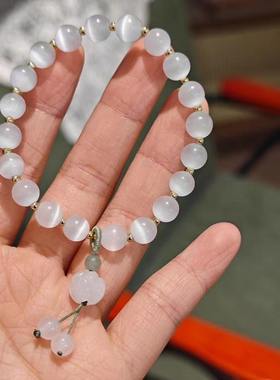 国潮猫眼石串珠手链女ins小众设计平安扣莲花吊坠珠子手串手饰品