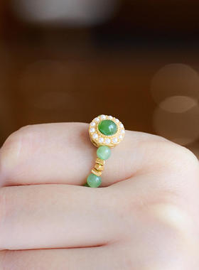 灵隐 遇见天然4MM和田碧玉戒指S925银花蝴蝶碎银戒子指环闺蜜礼物