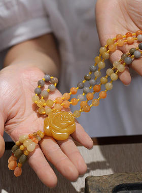 旗袍美搭新疆金丝玉毛衣链项链玫瑰花开富贵女衣服挂链饰品民族风