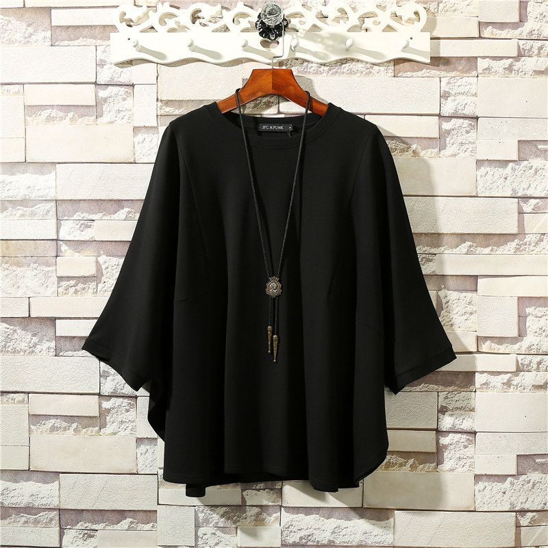 蝙蝠袖五分袖圆领t恤t日系大码