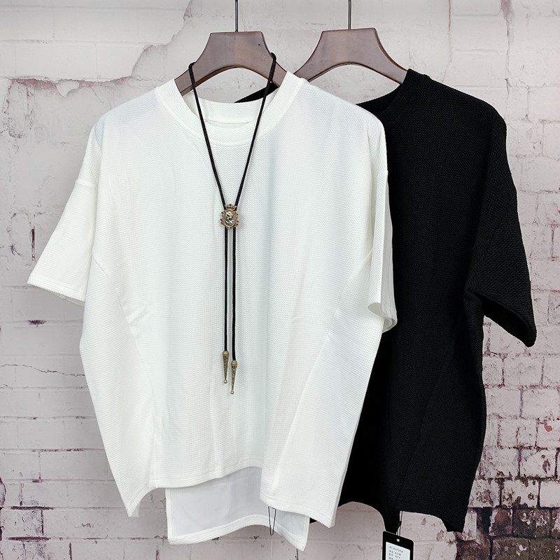 个性后双开衩蝙蝠袖发型师t恤男