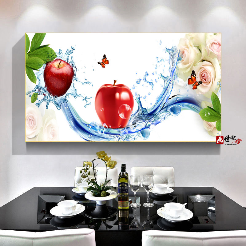 新款餐厅装饰画单幅酒杯挂画餐桌墙壁画现代简约晶瓷镶钻画大横版
