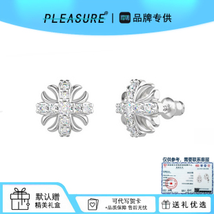 S925通体纯银莫桑石鸢尾花十字花耳钉新款防过敏男女情侣潮流耳饰