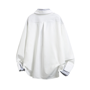 916-C71-特P52 2025秋裝新款 假兩件休閑長(zhǎng)袖襯衫 白底 S-2XL圖片