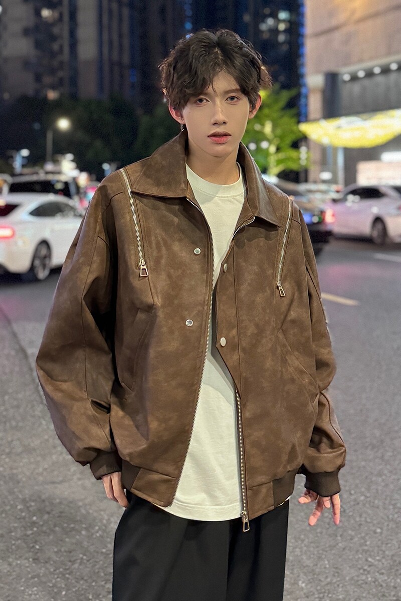 916-961-特P98无差价秋装新款美式大码PU皮衣夹克外套港风M-5XL,男装皮衣,星座916