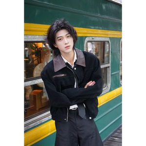 916-8003-特P88无差价 棉 春装撞色翻领夹克【黑色网图慎用】，男装夹克，星座916