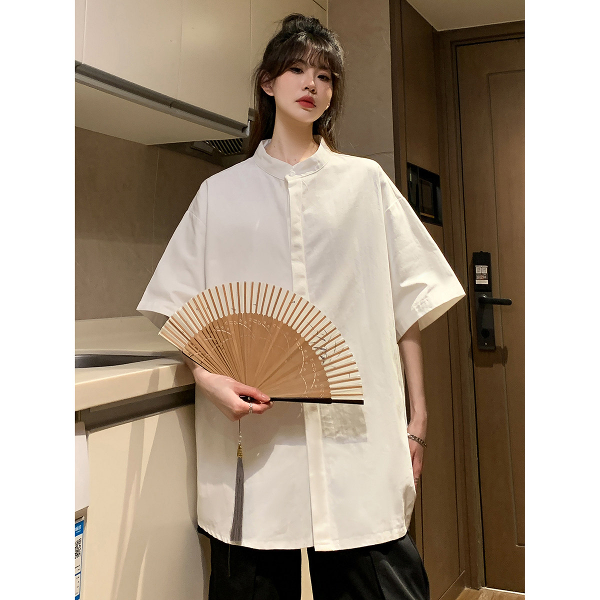 916-C66-特P35无差价棉可二开夏装中式短袖衬衫中性M-5XL，男装T恤，星座916