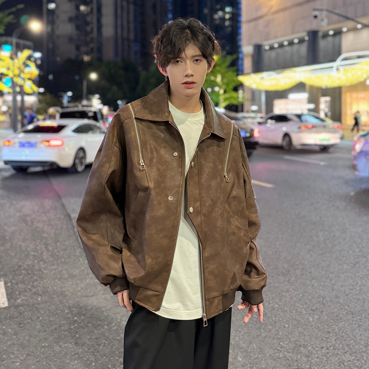 916-961-特P98无差价秋装新款美式大码PU皮衣夹克外套港风M-5XL，男装皮衣，星座916