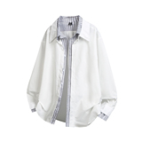 916-C71-特P522025秋装新款假两件休闲长袖衬衫白底S-2XL，男装衬衫，星座916