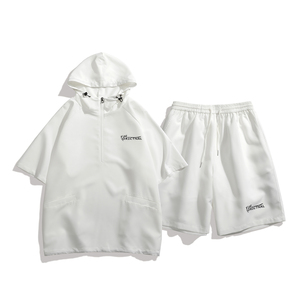 916-955-特P58无差价 夏装 连帽短袖T恤短裤大码套装 白底 M-5XL,男装牛仔裤,星座916