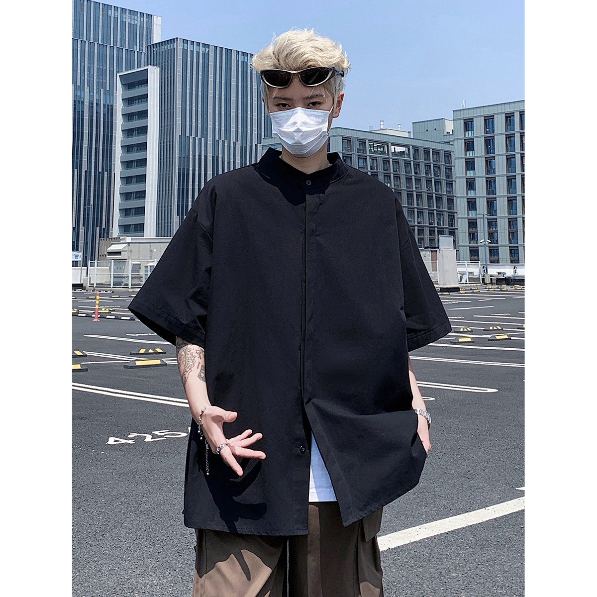 916-C66-特P35无差价棉可二开夏装中式短袖衬衫高街M-5XL,男装T恤,星座916