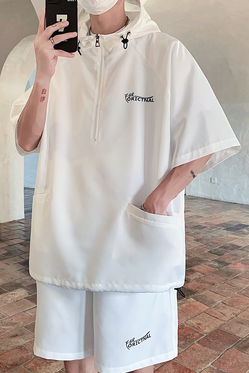 916-955-特P58无差价夏装连帽短袖T恤短裤大码套装港风M-5XL,男装T恤,星座916