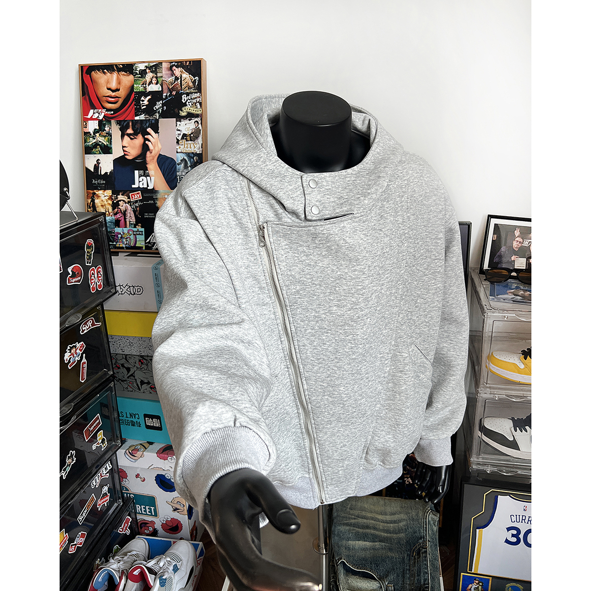 916-W88-特75无差价2025秋装新款重磅连帽开衫斜拉链卫衣假模，男装卫衣，星座916