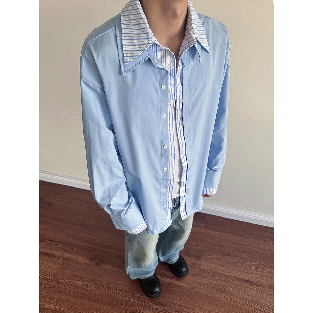 916-C71-特P52无差价深度库存2026春装假两件长袖衬衫S-2XL，男装衬衫，星座916