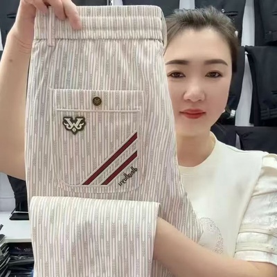 运动裤男士2025夏季薄款冰丝裤条纹宽松束脚裤弹力速干休闲裤长裤