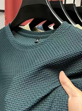 外贸撤柜高端透气冰丝短袖t恤男夏季竹节休闲宽松半袖薄款上衣服