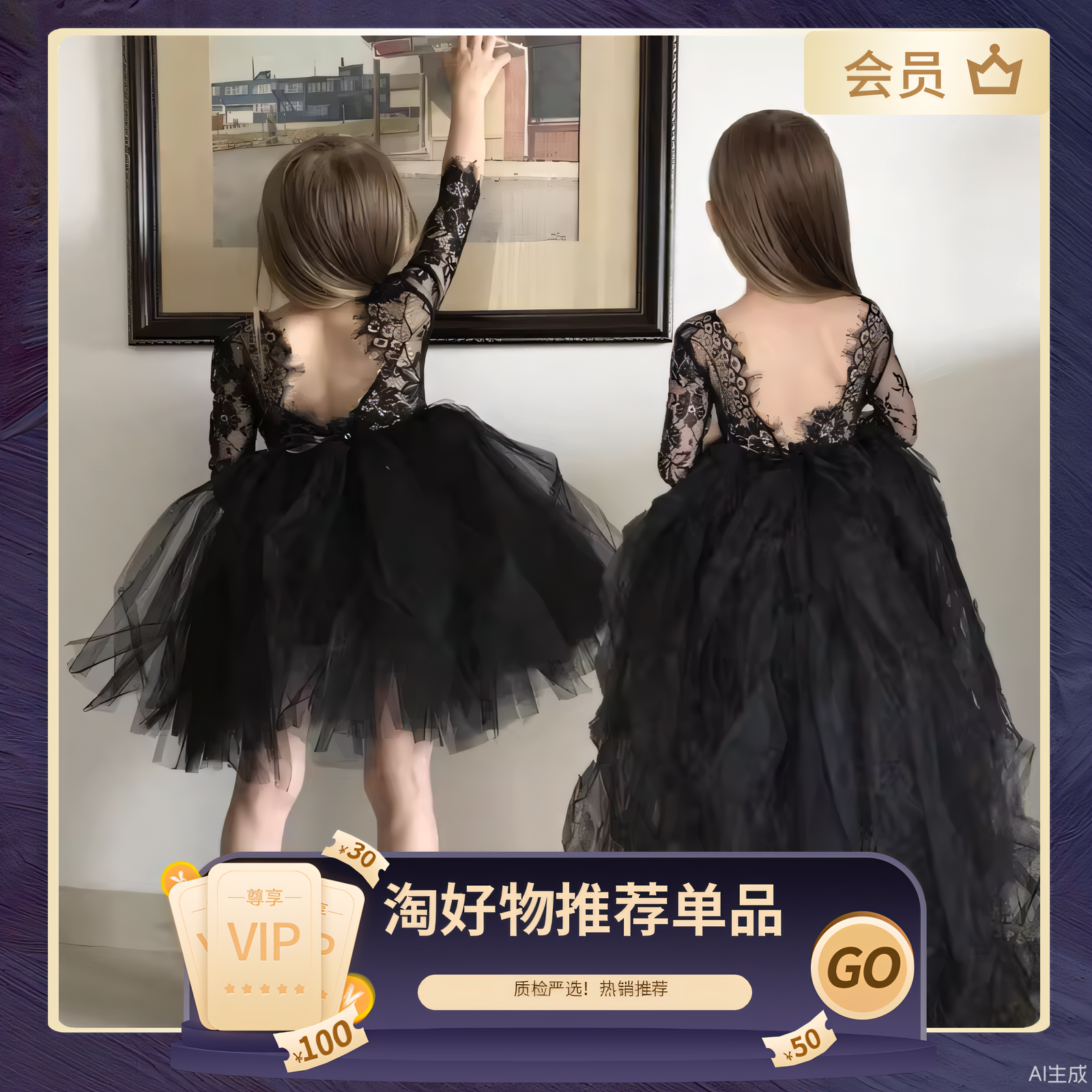 女童礼服蓬蓬纱裙演出服生日公主裙黑色蕾丝长袖高级感轻奢小众,童装/婴儿装/亲子装,儿童礼服,淘宝优惠券,粉丝福利购,淘宝优惠卷