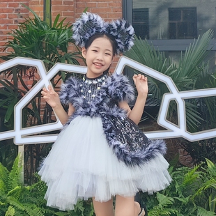 仙童堡儿童浣熊演出服女童树赖生日礼服女童考拉走秀钢琴演出服