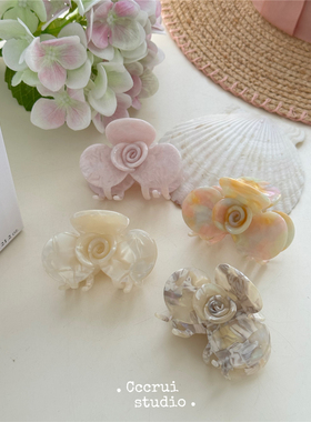 CCCRUI新款精致山茶花朵抓夹法式高级感鲨鱼夹气质发夹后脑勺发卡