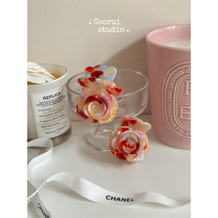 CCCRUI高级感立体玫瑰花朵小号抓夹甜美气质鲨鱼夹复古扎马尾发夹