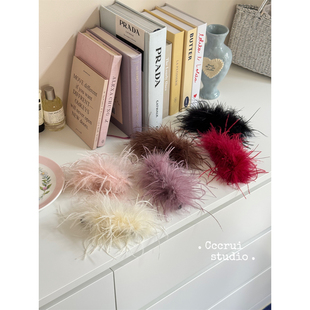 CCCRUI原创 马尾竖夹发饰 超仙美鸵鸟羽毛香蕉夹高级气质发夹时尚