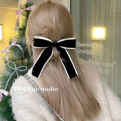 CCCRUI法式ballet芭蕾风超大丝绒蝴蝶结发夹高级氛围感气质弹簧夹