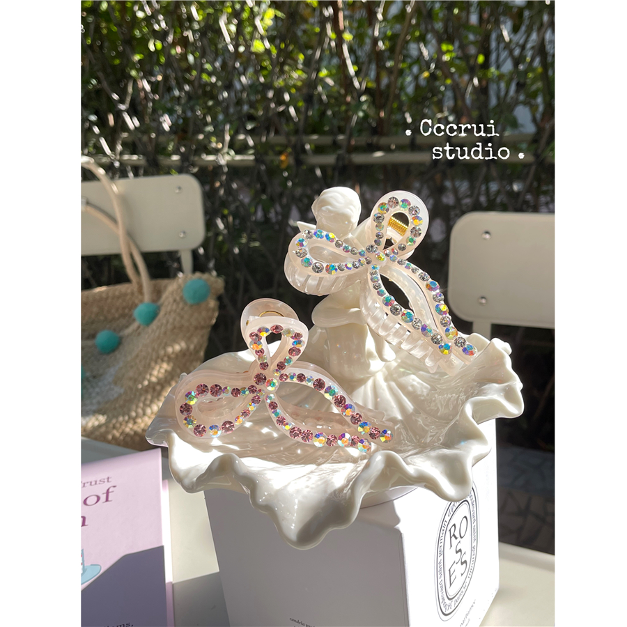 CCCRUI超闪进口捷克钻蝴蝶结抓夹水钻轻奢气质鲨鱼夹甜美果冻发夹