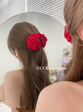 CCCRUI 手作超仙花朵抓夹Caro小众气质鲨鱼夹辣妹发夹温柔ins发饰